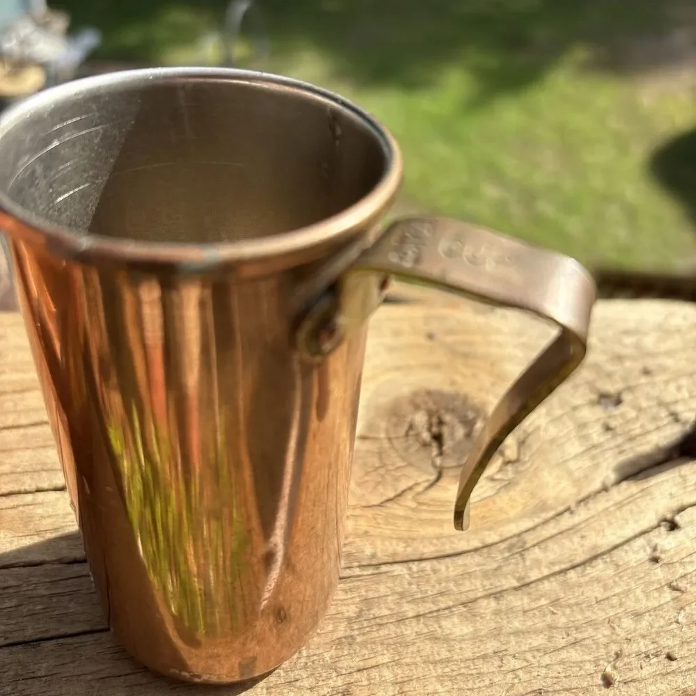 4 Vtg Copper Brass Handle Tall Stacking Measuring Liquid Cups Rustic Farmhouse